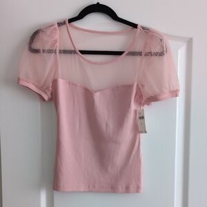 Anthropologie Maeve Elegant Pink Sheer Sleeve Top
